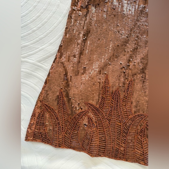 Copper Color Sequin and Beadwork Mini Dress lined holiday bling - Picture 8 of 14